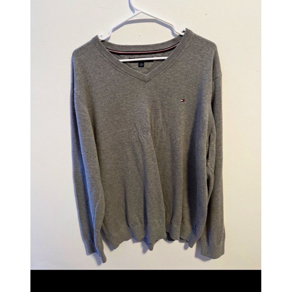 Tommy Hilfiger Women's Gray V-Neck Tight-Knit Pullover Sweater Long Sleeve XXL